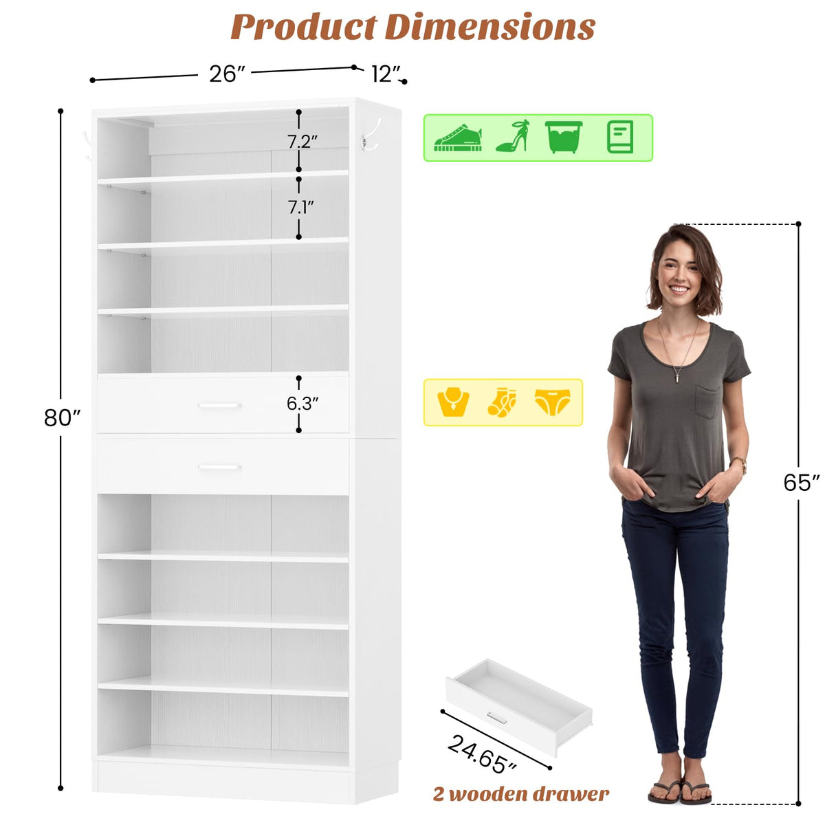 10 Tiers Tall White Wood Shoe Cabinet D256578