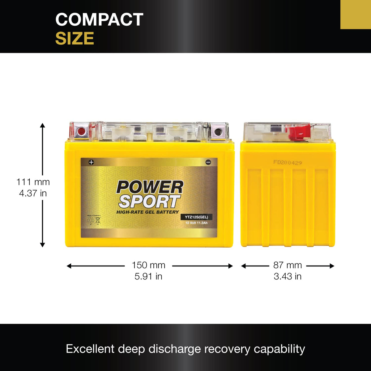 12V 11.2Ah 200 CCA GEL Motorcycle Battery with Nut & Bolt Terminals M5081