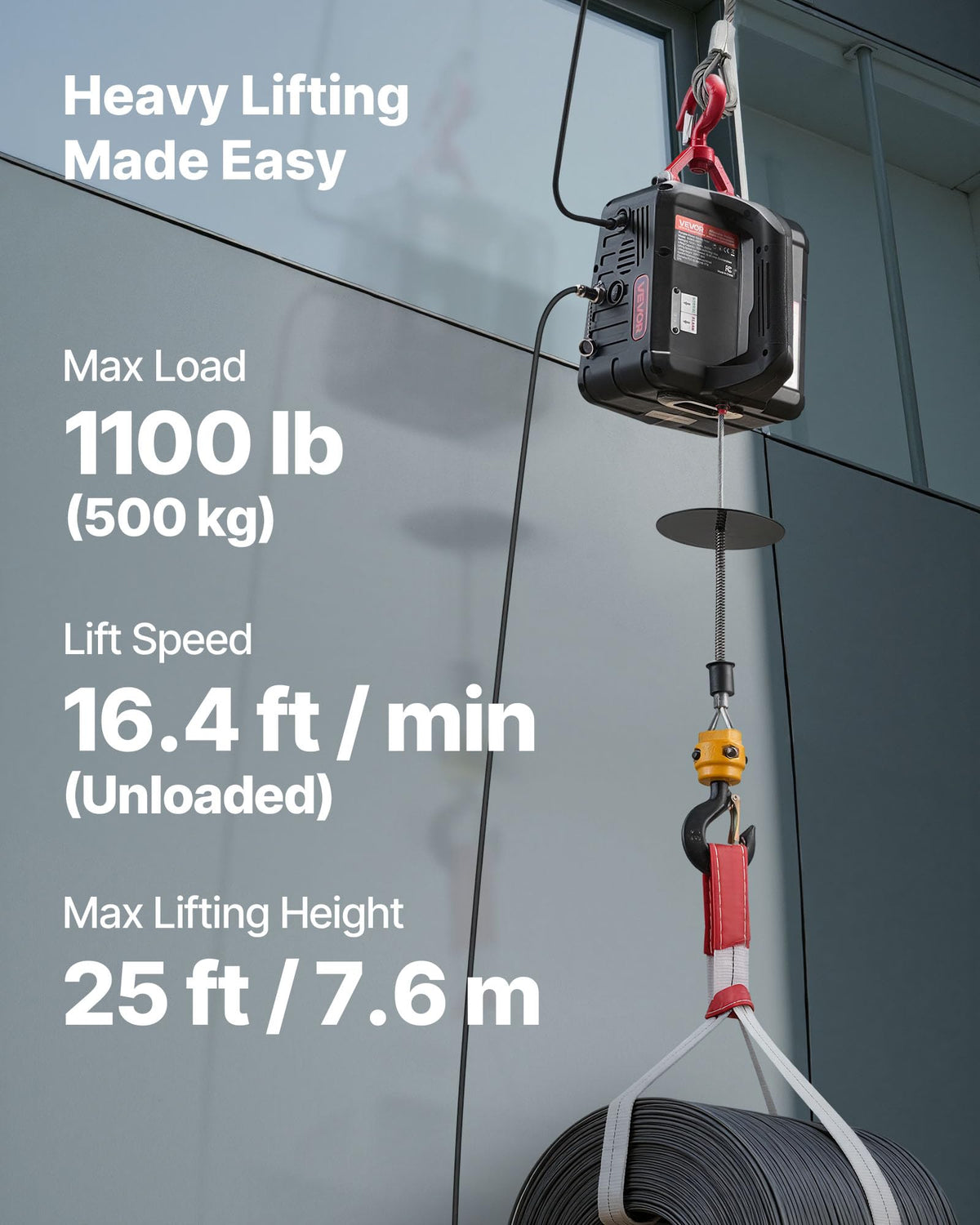 1100 lbs 1500W Electric Hoist Winch with Wired Remote Control S23672