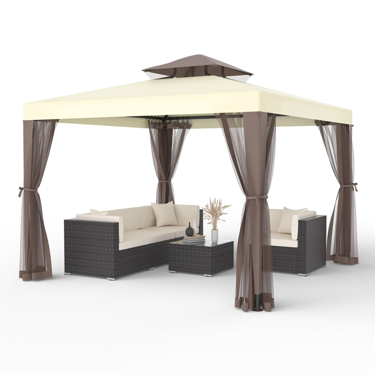 10'x10' Waterproof UV-Resistant 2-Tier Canopy Tent with Mosquito Netting E479