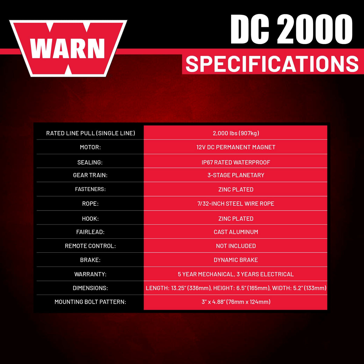 12V Electric Winch with 2000 lb Pulling Capacity Q3359