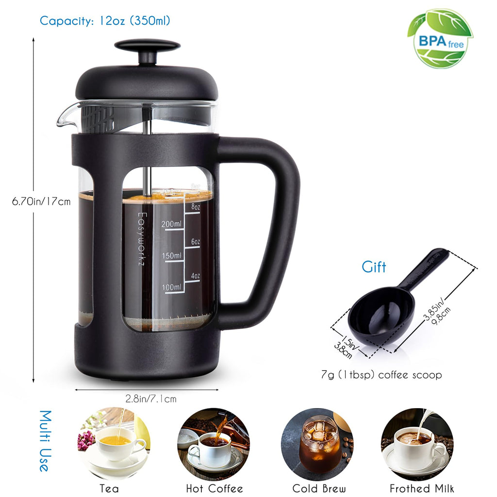 12 oz Stainless Steel French Press with Measuring Spoon P2380