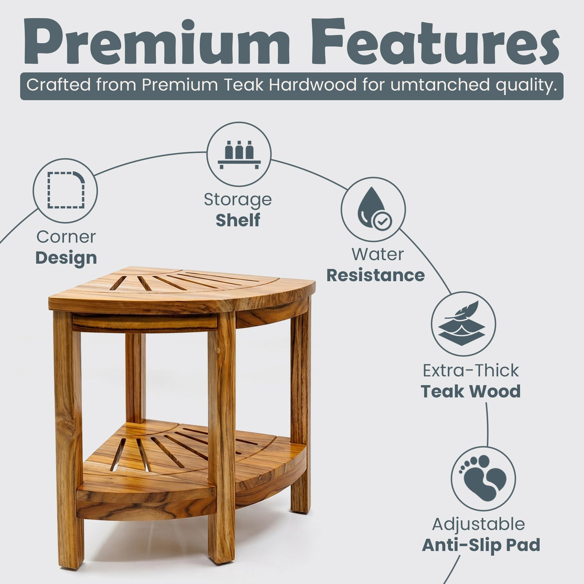 13-Inch Teak Corner Shower Bench U4418