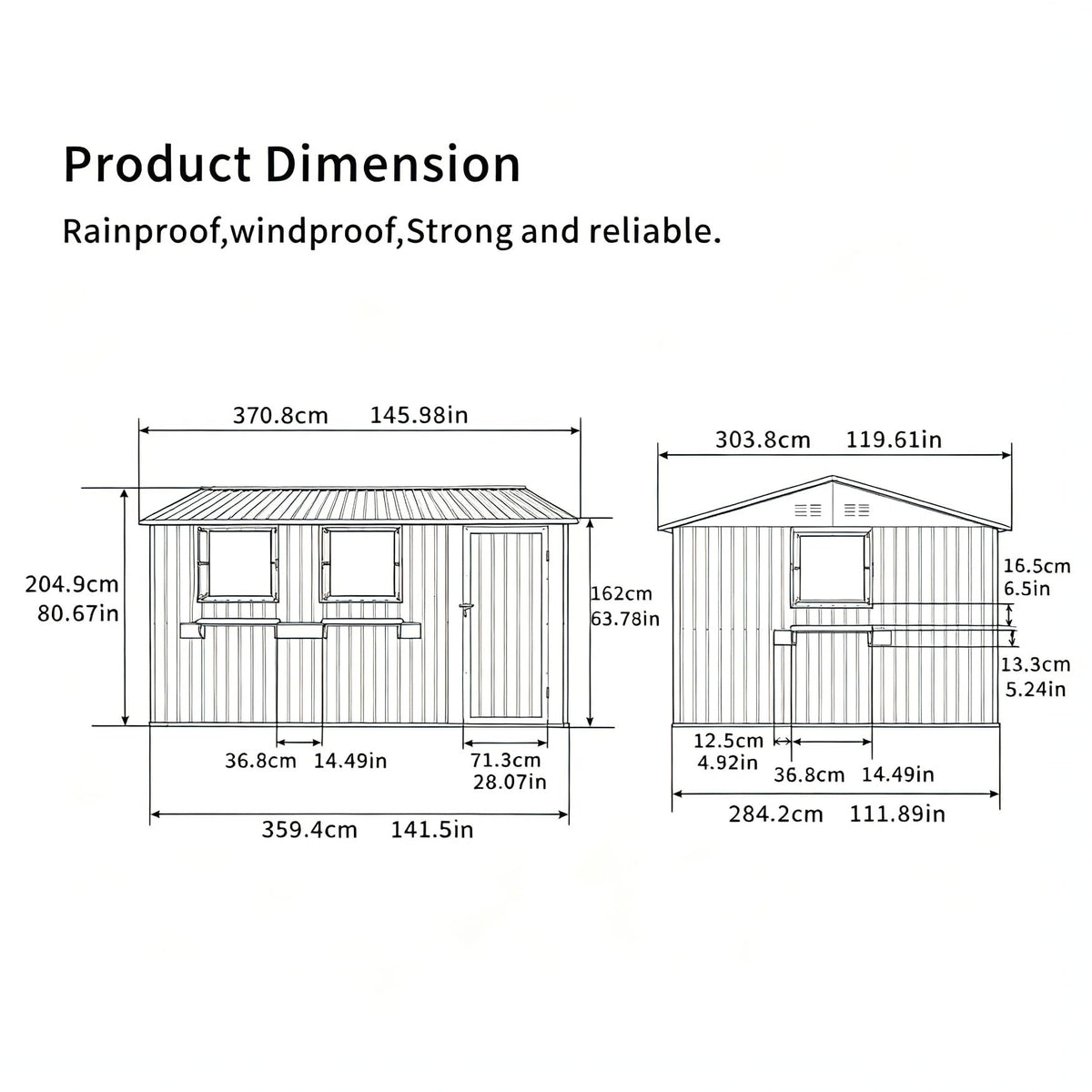 12x10 FT Grey Metal Storage Shed with Clear Windows Z161