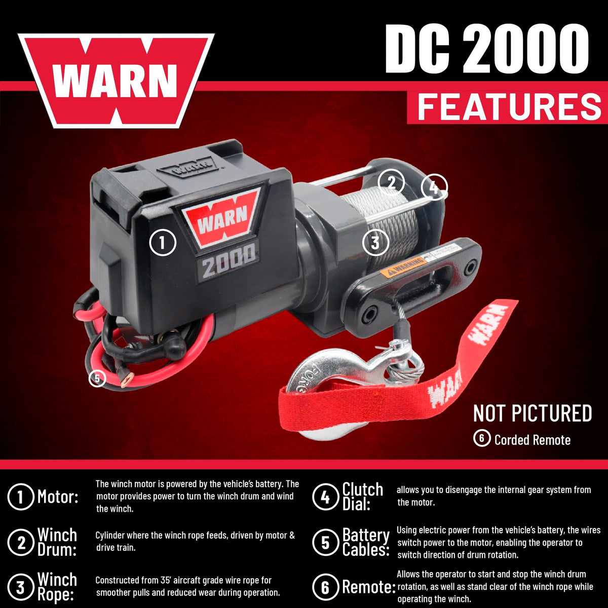 12V Electric Winch with 2000 lb Pulling Capacity Q3359