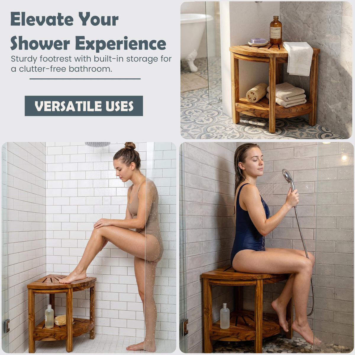 13-Inch Teak Corner Shower Bench U4418