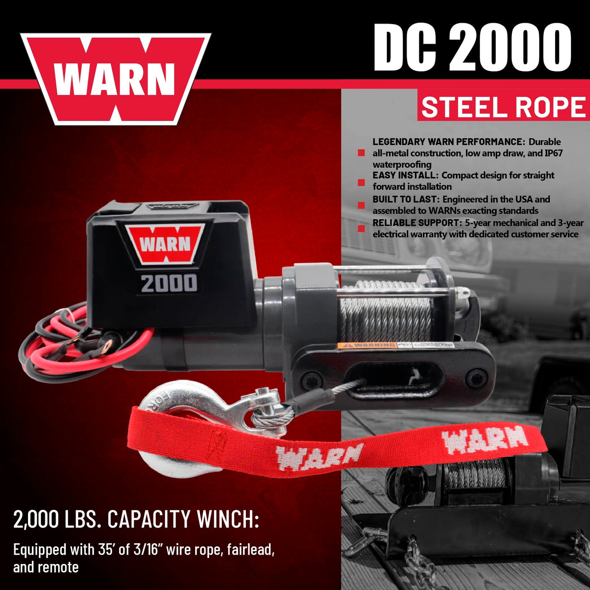 12V Electric Winch with 2000 lb Pulling Capacity Q3359