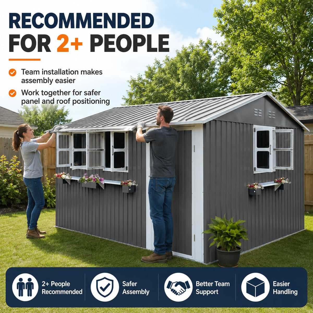 12x10 FT Grey Metal Storage Shed with Clear Windows Z161