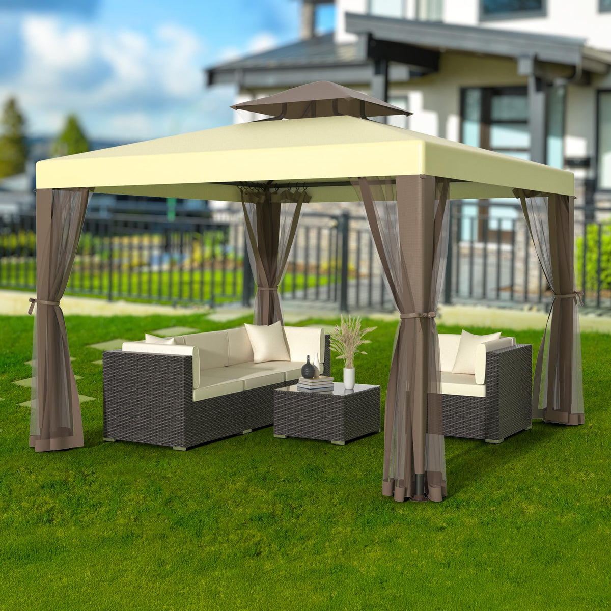 10'x10' Waterproof UV-Resistant 2-Tier Canopy Tent with Mosquito Netting E479
