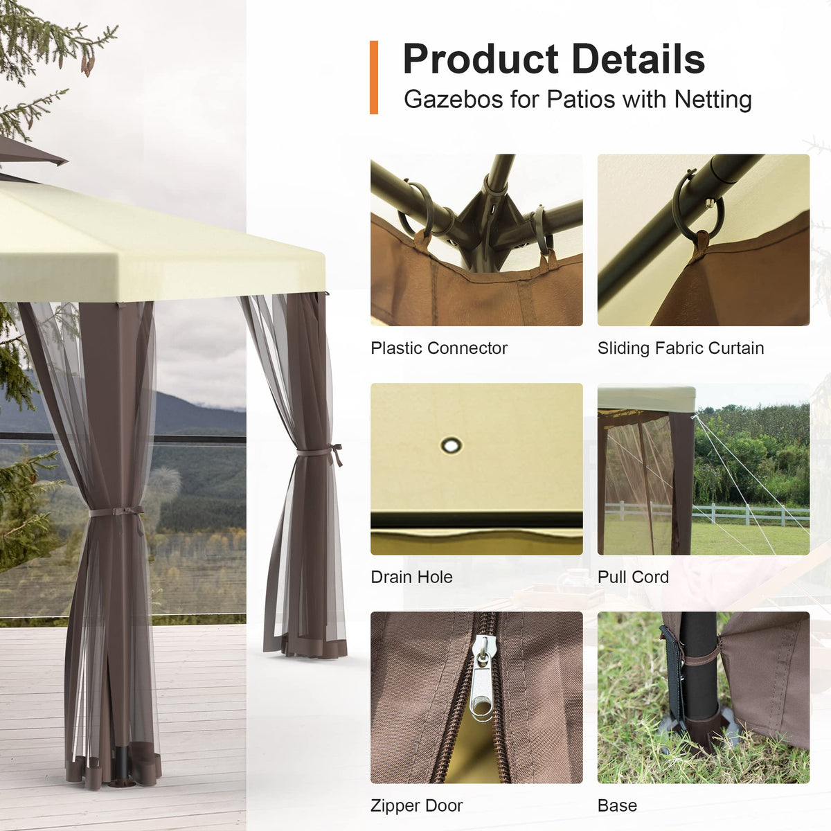 10'x10' Waterproof UV-Resistant 2-Tier Canopy Tent with Mosquito Netting E479