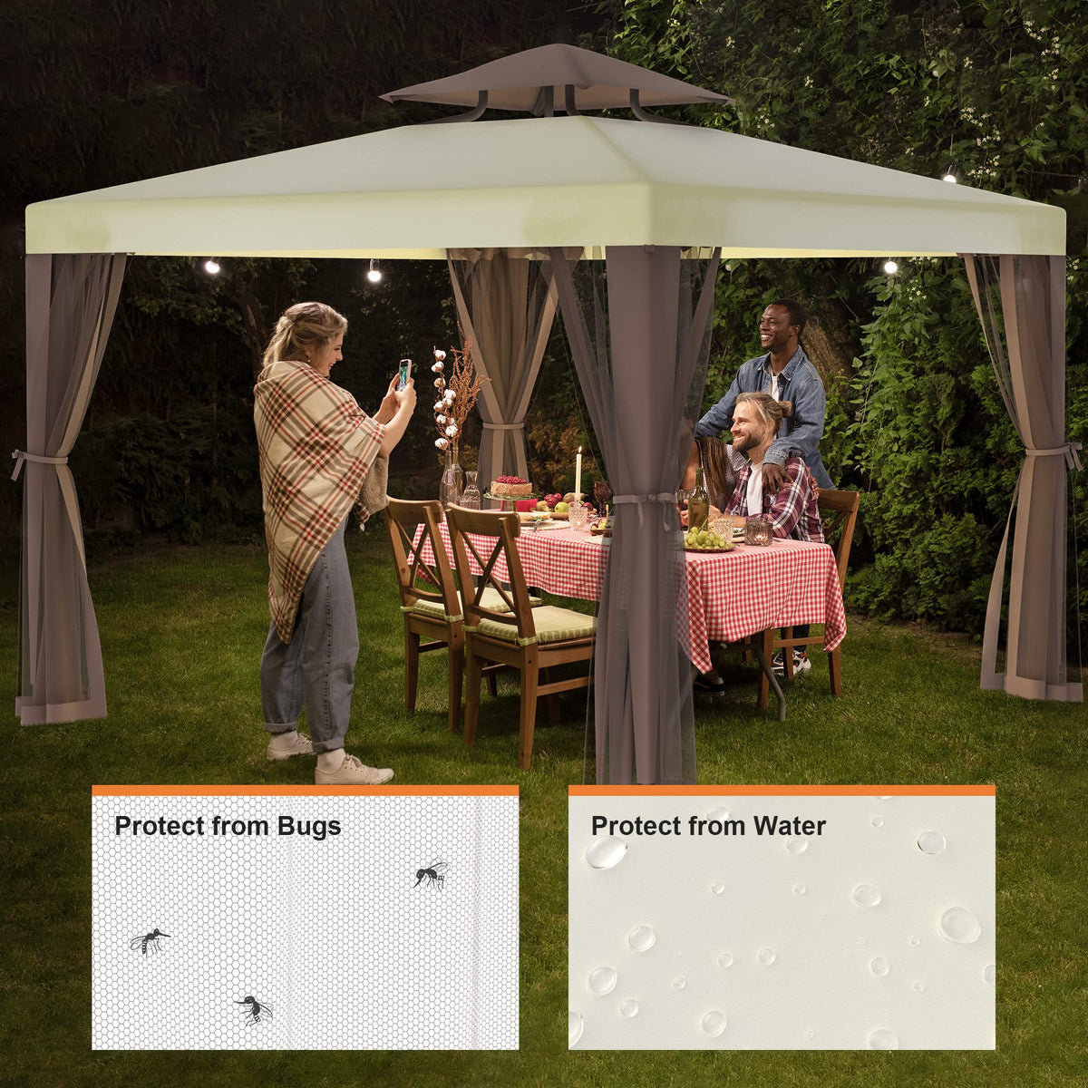 10'x10' Waterproof UV-Resistant 2-Tier Canopy Tent with Mosquito Netting E479